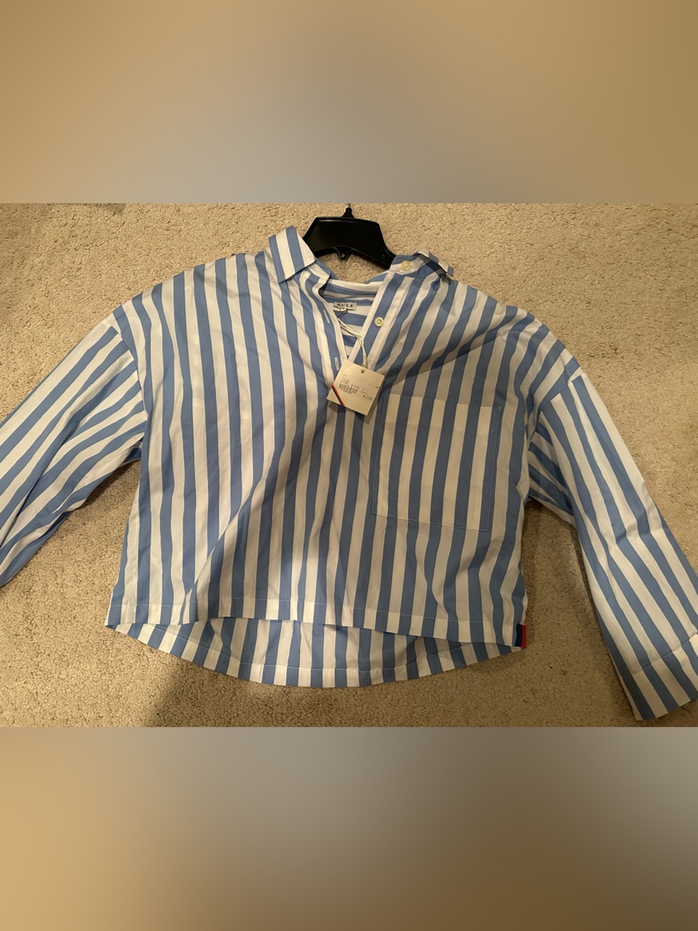 KULE crop blouse blue white stripe new with tags